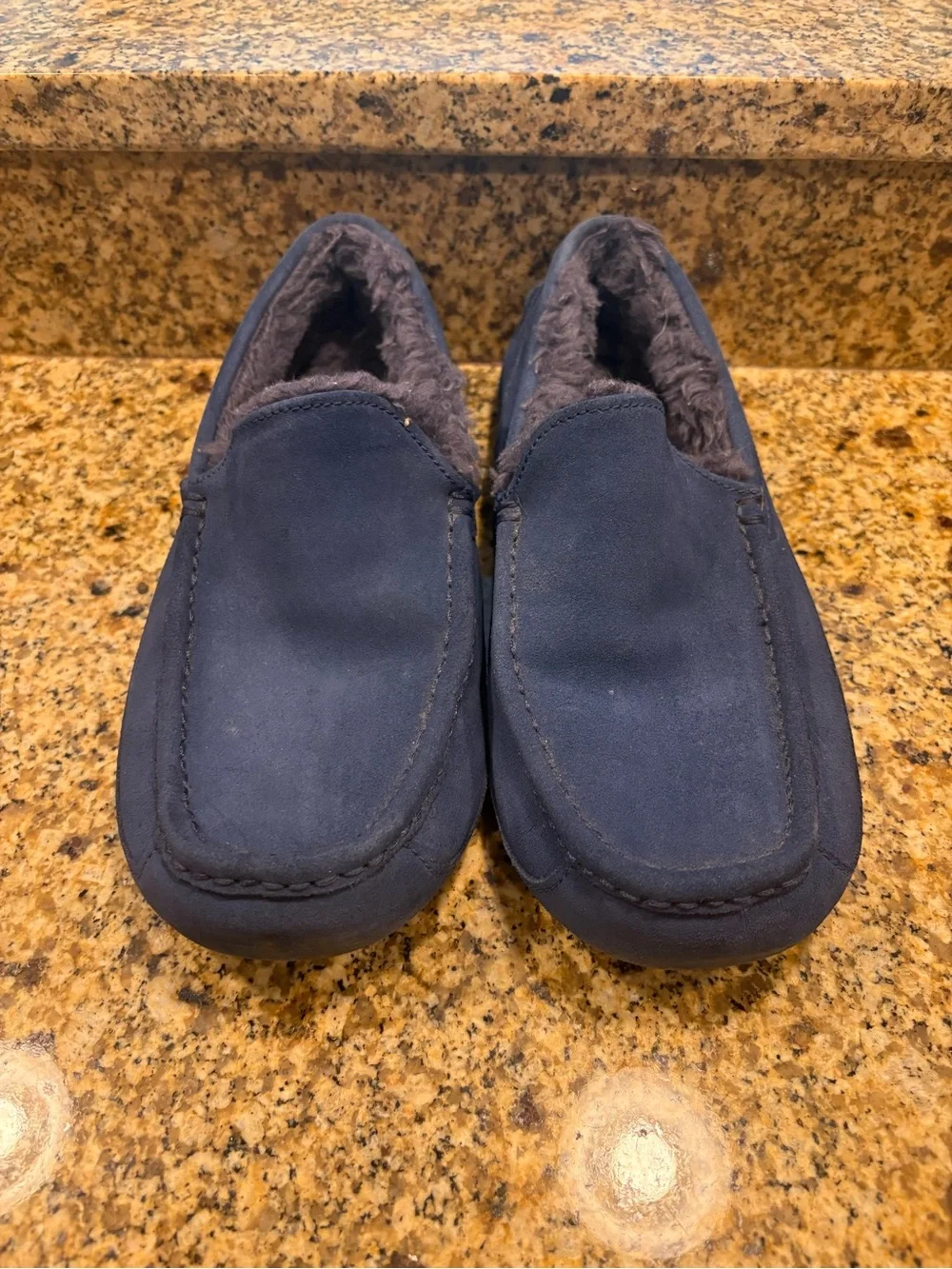 UGG Ascot Shearling Lined Slippers Mens Size 11 Blue Suede Slip On Moccasins